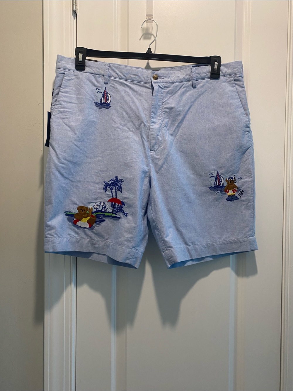 NWT Polo Ralph Lauren Men Brown Bear Cotton Resort Vacation Blue Short SZ  40